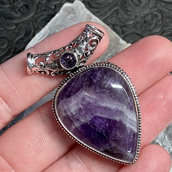 Natural Chevron Amethyst Gemstone Pendant Stone Crystal Jewelry - Picture 3 of 8